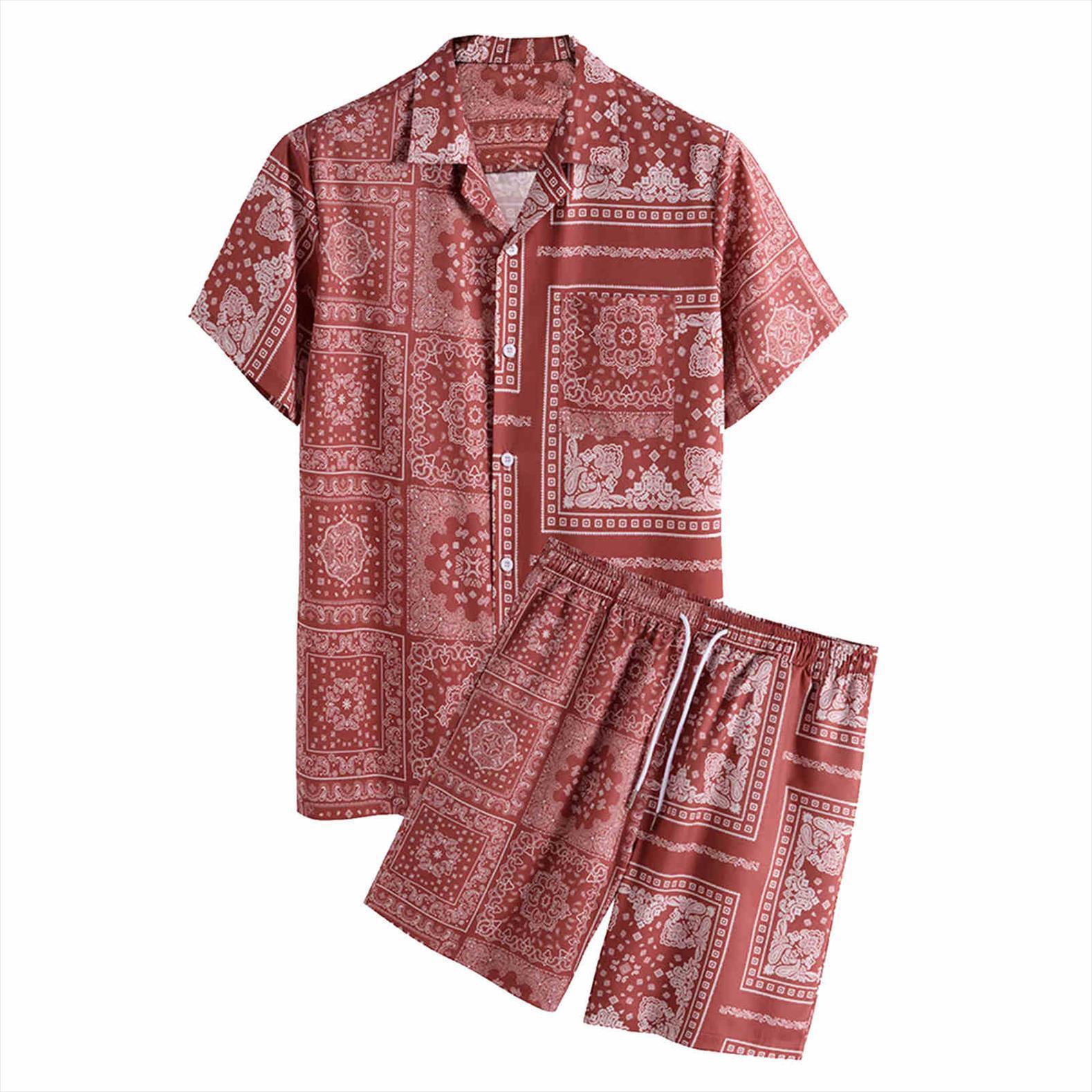 

vintage shirts shorts sets mens tracksuit summer hawaii clothes suit 2 piece holiday casual short sleeve fashion sportswear male, Gray