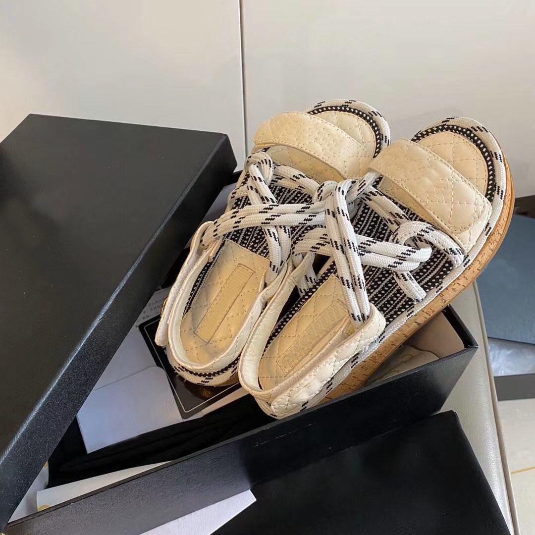 

2021 Luxury Designer Women Sandals Laces Lambskin Summer Leisure Thick-soled Casual Shoes All-match Fashion Comfortable Top Quality With Box Size 35-40, Color 5