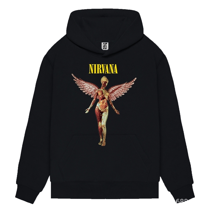 

Nirvana Fashion Figure print hip hop rap Terry Hoodie, Black