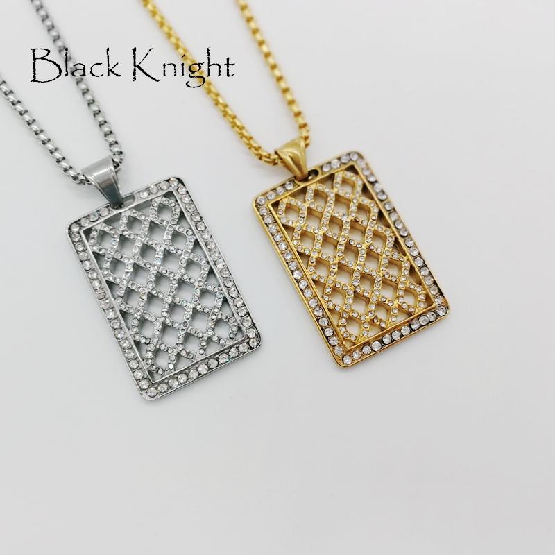 

Pendant Necklaces Iced Out Bling Full Rhinestone Lattice Necklace 316L Stainless Steel Geometric Check Tag BLKN0654