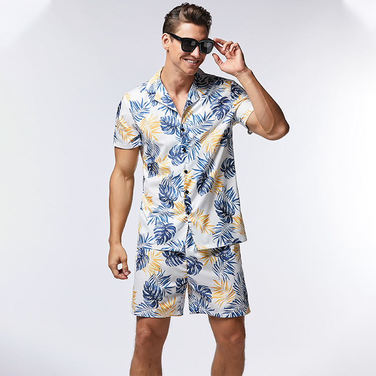 

Men T Shirts 2021 Fashion Pineapple Leaves Printed Mens Hawaiian Short Sleeve Summer Designer Loose Shirt And Shorts Set Beachwear, White