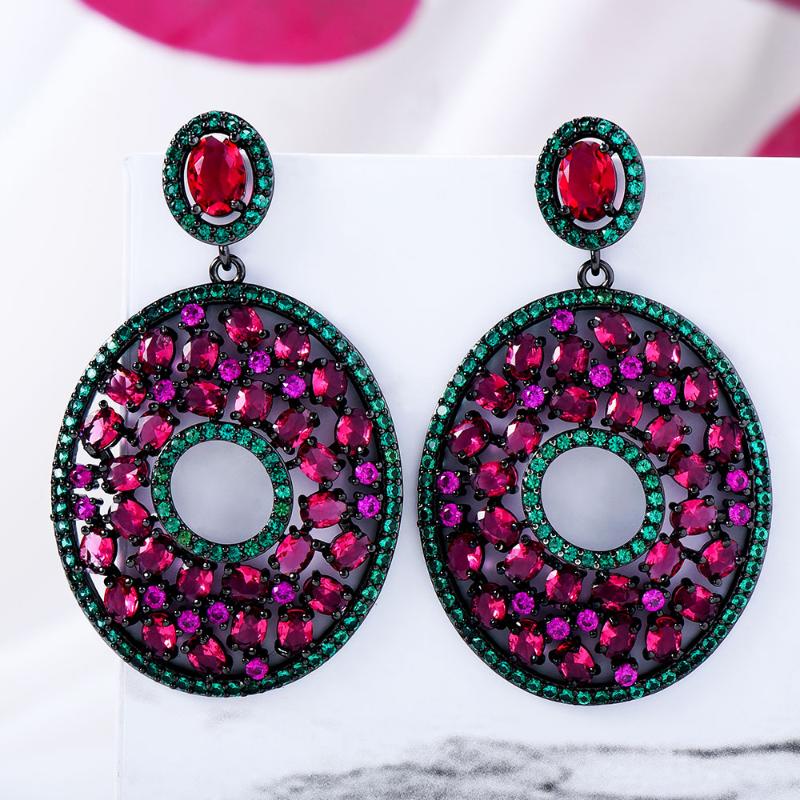 

Dangle & Chandelier GODKI Bohemian Ruby Round Earrings For Women Wedding Miami Prong Cuban Chain Link Cubic Zirconia CZ Set Hip Hop Chains, Silver