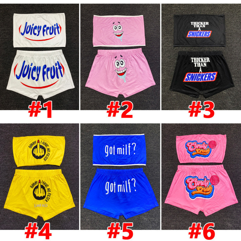 

Women Tracksuits Designer Cartoon Summer 2 Piece Set Shorts Yoga Pants Outfits Sexy Pattern Printed Chest-wrappedyoga Suit, Yellow -4