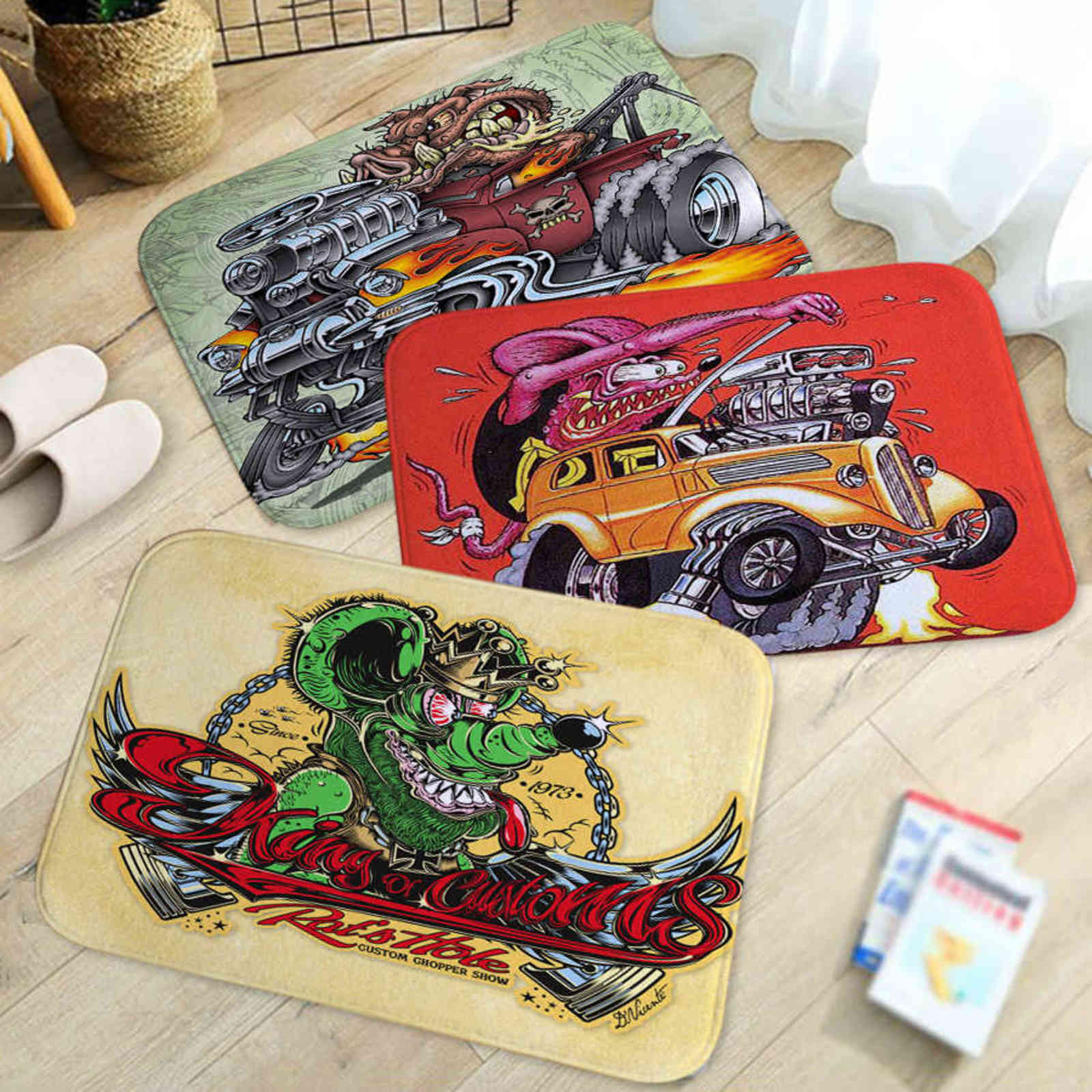 

1PCS 40x60cm Rat Fink Printed Doormat Baby Bedroom Carpet for Bedroom Kitchen Door Decorative None-slip Doormat H1122