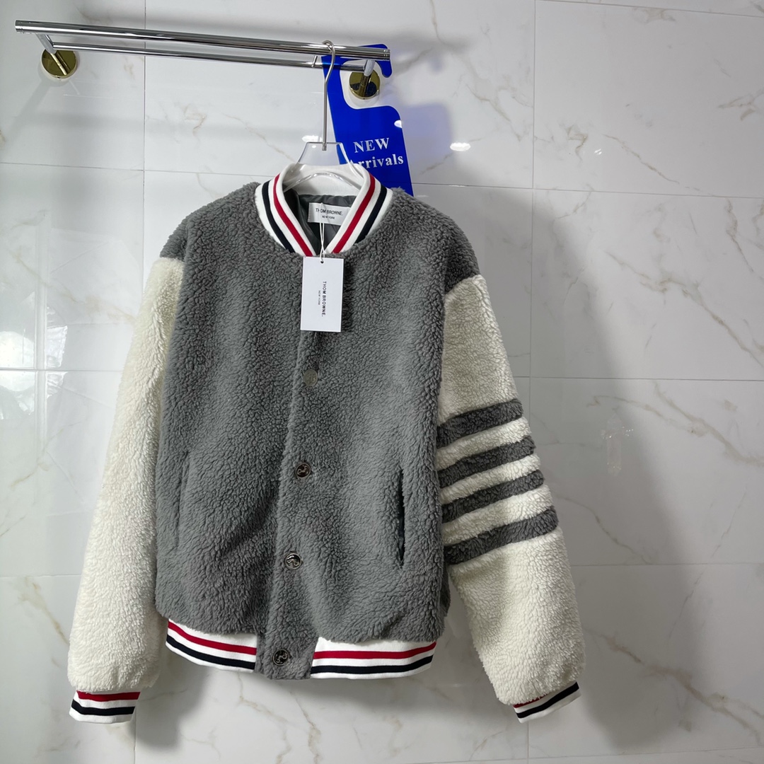 

21ss new TB Thom cashmere four bar Baseball Jacket high quality Limited College style casual color blocking thickened jacket, Black