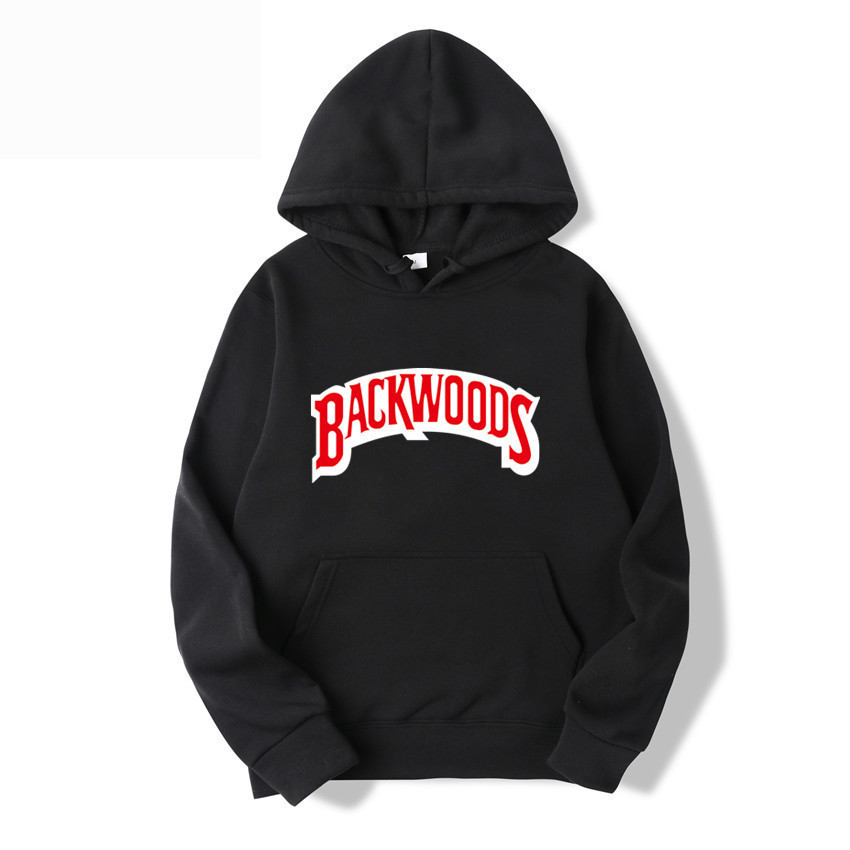 

2021 Spring and Autumn Men's Pullover Hip Hop Fashion Hooded Sweater Backwoods Printed Sports Coat, Black