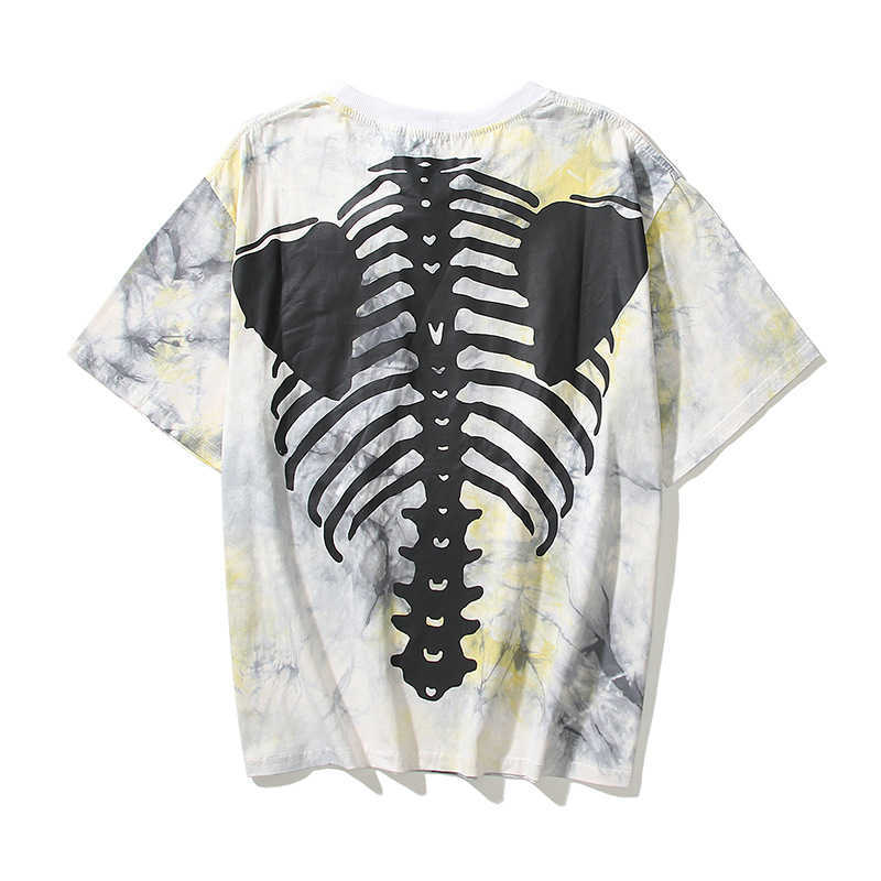 

Hip Hop T-Shirt Tie Dye Men Streetwear Top Oversize T Shirt Graphic Skeleton Print Harajuku Cotton Loose Short Sleeve Tshirt 210527, Blackred