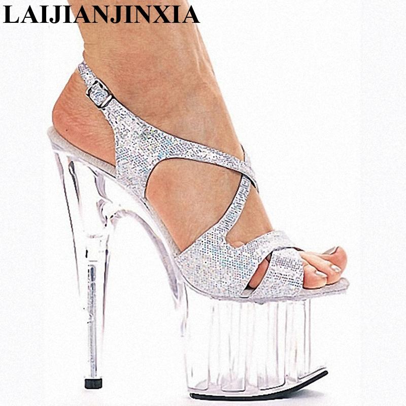 

High Heels Fashion Shoes Women Party Wedding 15cm High-Heeled 6 Inch Silver Sexy Sandals, Black