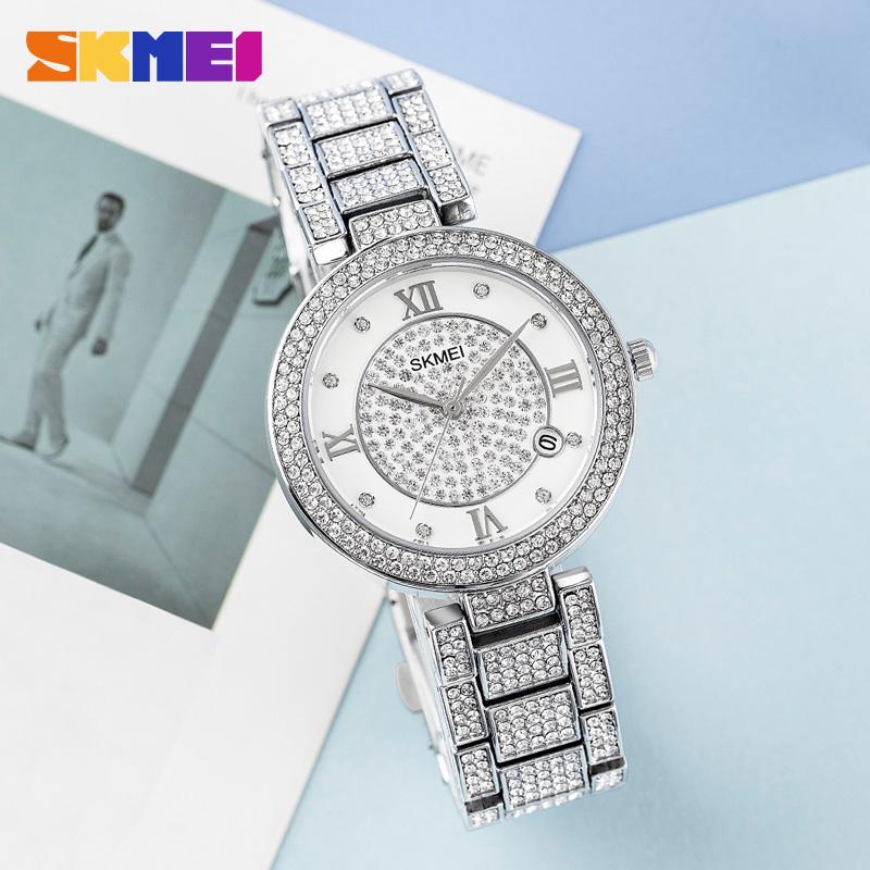 

Wristwatches SKMEI Party Wedding Women Watch Fashion Phinestone Mosaic Womens Quartz Waterproof Ladies Girls Watches Reloj 1739, Gold