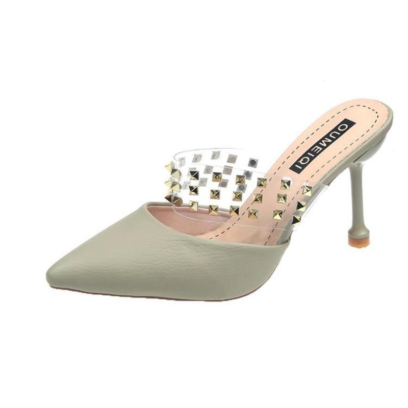 

Dress Shoes 2021 Black Rivet High Heeled Women's Outer Wear Slippers With Pointed Toe Sandals Stiletto Heels Fashion, Green