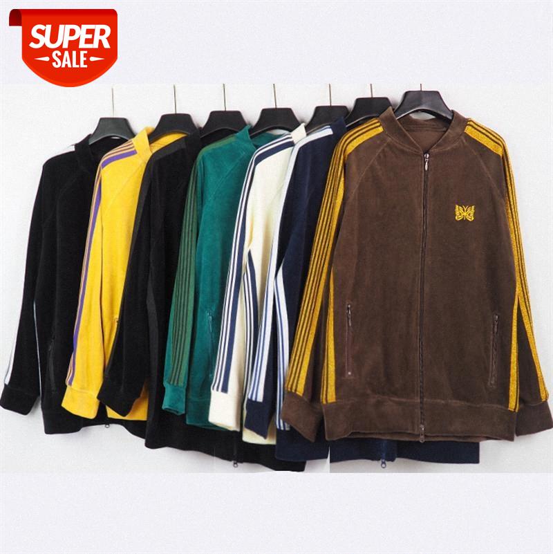 

Needles butterfly embroidery zipper jacket men and women striped webbing sports velvet high street tide brand #sS3b, Black