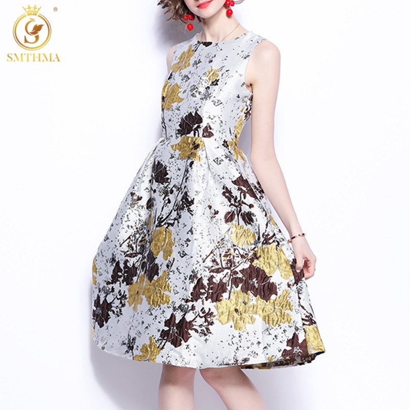 

Women Summer Luxury Jacquard Dress High Quality Vintage Party Robe Femme Designer Tank Dresses Vestidos 210520, Photo color