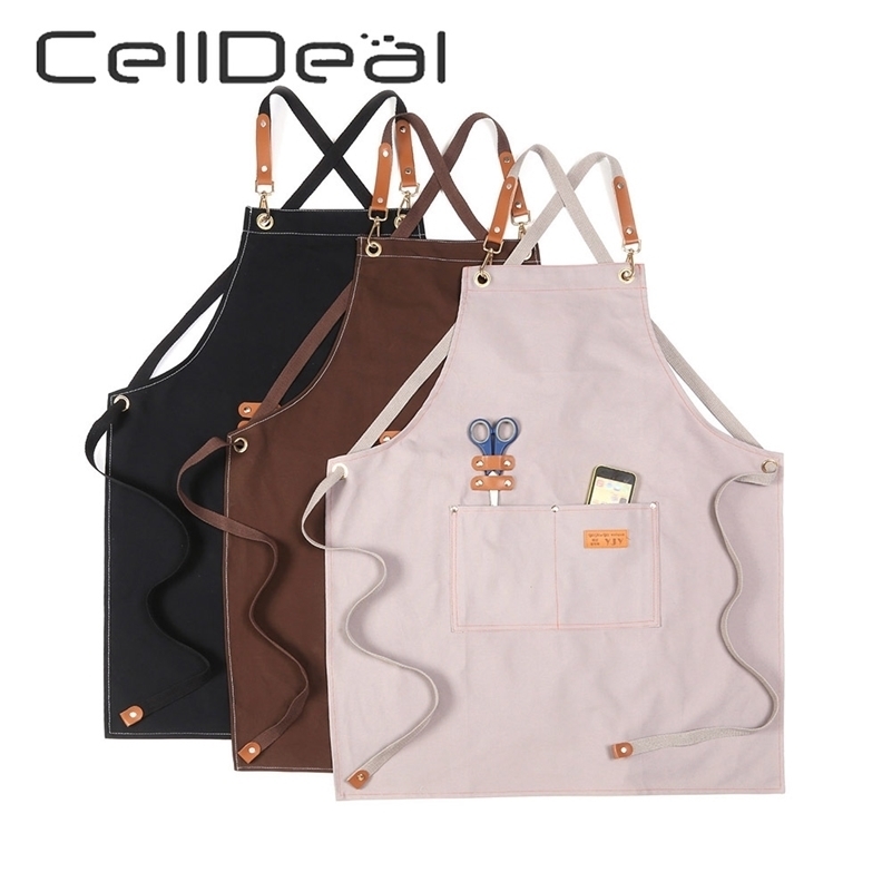 

Kitchen Chef Canvas Aprons Multi Pockets Multipurpose Work Apron For Bar Restaurant Grill Cafe Barbecue Milk Tea Shop Garden 210623