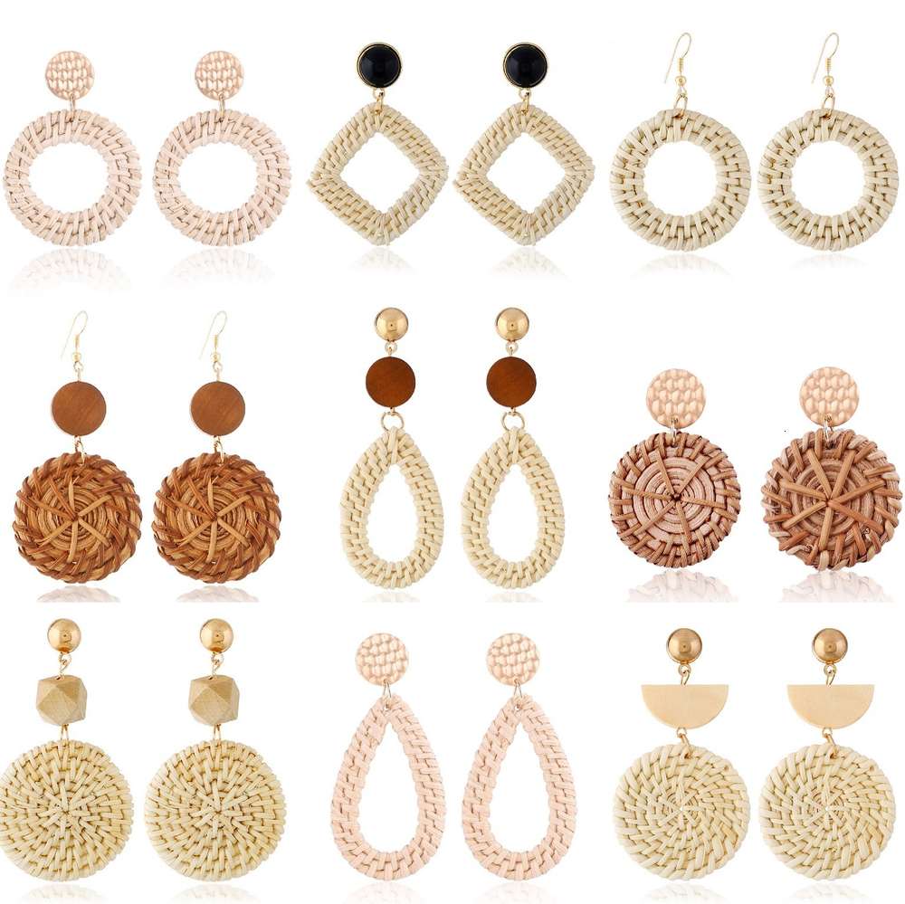 

earrings Exaggerated bamboo and rattan hand woven Earrings, Golden