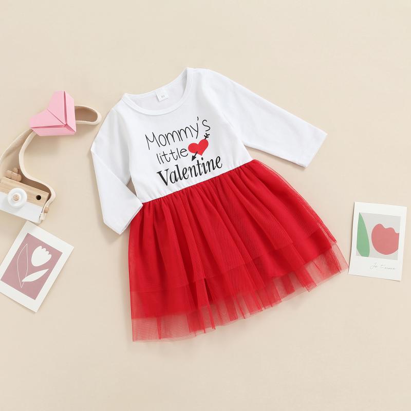 

Girl's Dresses CitgeeSpring Valentine's Day Kids Girls Casual Dress Love Letter Printing Long Sleeves Stitching Mesh Clothes, Red;yellow
