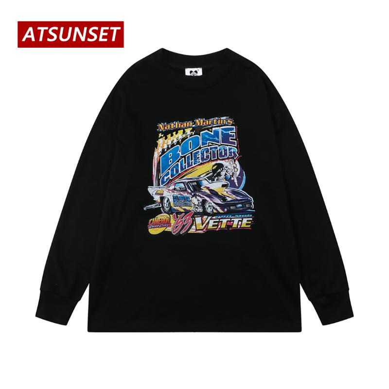

Men's Hoodies & Sweatshirts ATSUNSET Bone Collector Sports Car Print Sweatshirt Autumn Cotton Pullover Street Retro Style Round Neck Hoodie, Black