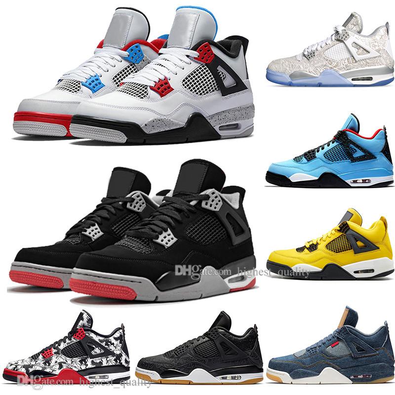 

JOR DAN 2019 Newest Bred 4 IV 4s What The Cactus Jack Laser Wings Mens Basketball Shoes Denim Blue Pale Citron Men Sport Sneakers US jrS
