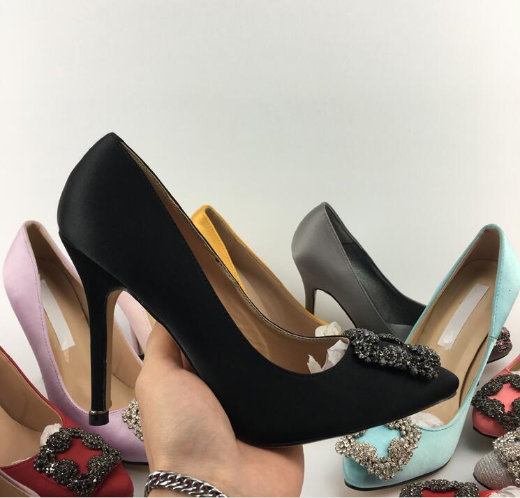 

dress shoes black rhinestones 10cm high heels woman basic pumps satin cloth artificial crystal diamond buckle fashion women 8