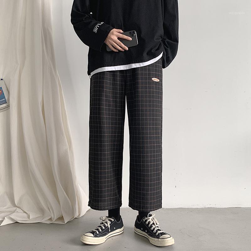 

Men' Pants Men And Wild Self-cultivation Personality Stitching Retro Plaid Casual Nine Overalls Pantalon Hombre, Black