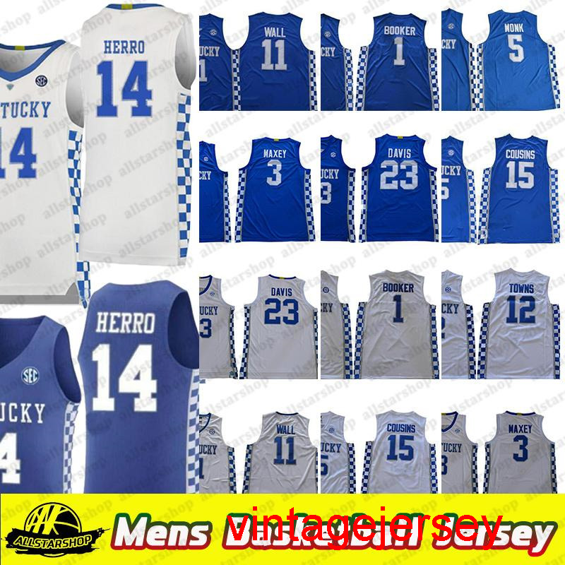 

Men Kentucky Wildcats Tyler Herro College Basketball Jerseys Tyrese Maxey John Wall Anthony 23 Davis DeMarcus 15 Cousins Malik Monk Jersey, 11