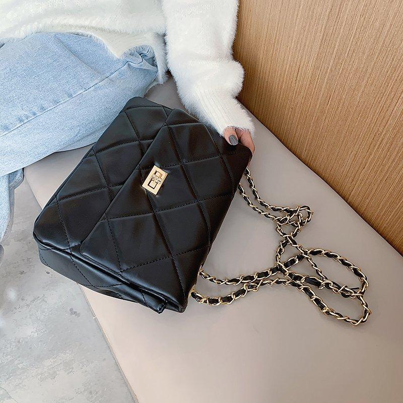 

Small Chain PU Leather Shoulder Bags For Women 2021 Trending Quilted Designer Handbags Trend Luxury Lock Crossbody, B - black