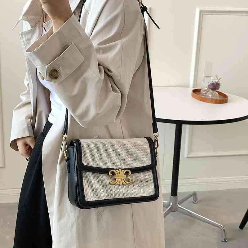 

Bag female 2021 summer new simple single shoulder oblique span tofu classic canvas color matching small square bag, Black