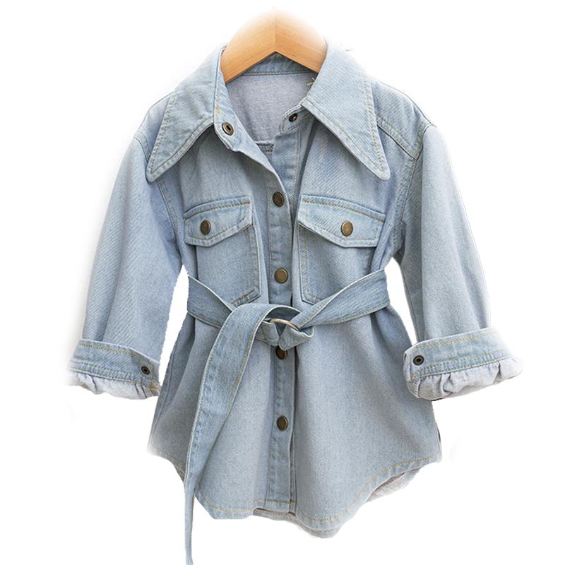 

Coat European American Style Fashion Windbreaker For Girls Mid-length Girl Cowboy Jacket Lacing Children's Outerwear Trench, Blue;gray