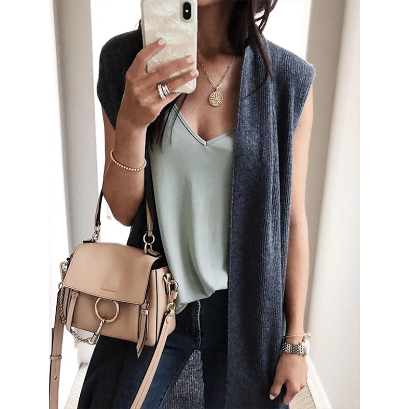 

Women's Cardigan Knitted Solid Color Basic Casual Sleeveless Regular Fit Sweater Cardigans Open Front Fall Spring Red Wine Dark Blue Or, White;black