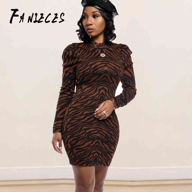 

Long sleeve Striped dresses sexy nightclub wear mini short dress summer autumn women solid party elegant streetwear outfits 210520, Brown