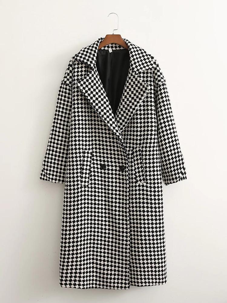 

Women' Wool & Blends 2021 Long Plaid Jackets Women Vintage Lapel Sleeve Slim Autumn Blazer Fashion Chic Pocket Double Breasted Woman Coats, Multi