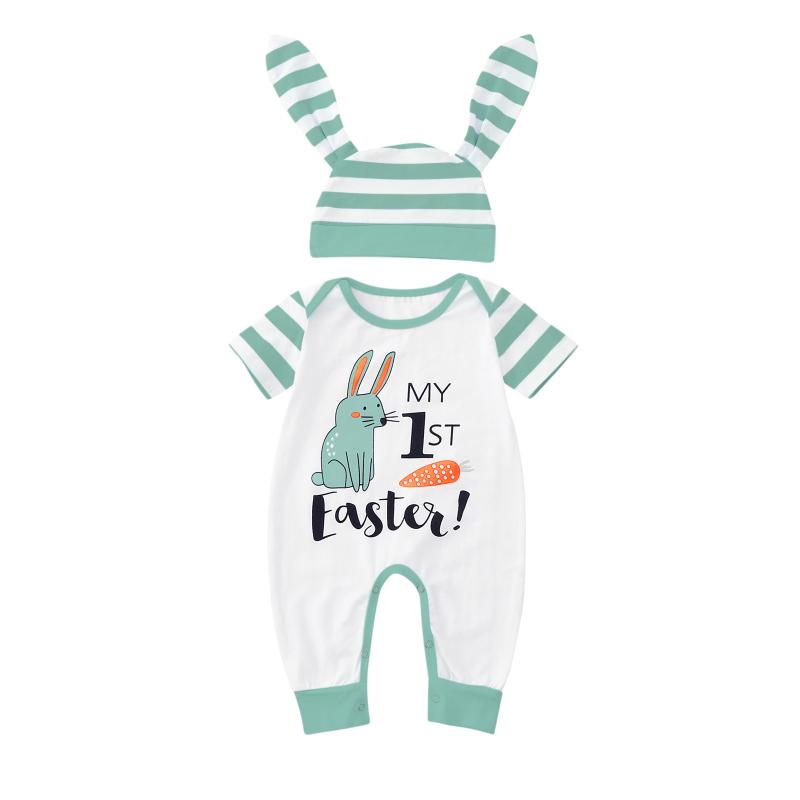 

Clothing Sets My First Easter Born Baby Clothes Set Summer Toddler Outfits Cartoon Printed Bodysuit Pants Hat For Boys Girls, Green
