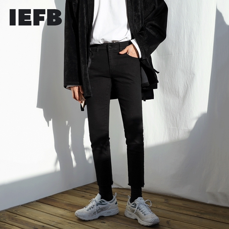 

IEFB Black Jeans Men's Spring Korean Fashion Casual Straight Slim Legged Trousers Mans Ankle Length Pants Causal 9Y5902 210524