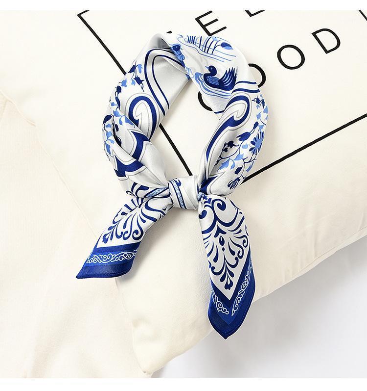 

Scarves Women 53x53cm Silk Square Scarf Female Printed Head Hijab Ladies Elegant Foulard Bandana 2021, Blue;gray