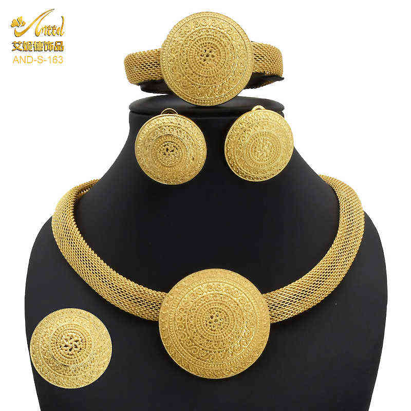 

Womens Gold Ethiopian Jewelry Set Bridal Dubai Jewellery Wedding 24k Brazilian Eritrean Arabic African Earring Necklaces 211204