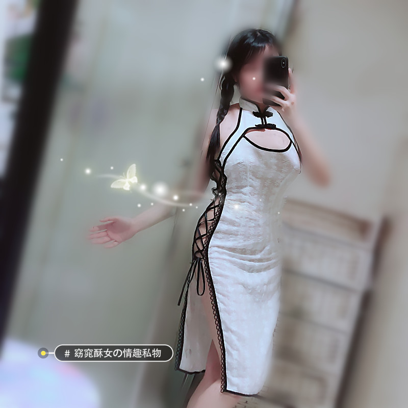 

Cheongsam Cospay Costumes Exotic Transparent Sing Nightdress Maid Sexy ingerie Gown Women ong Dress ace Dresses Qipao, White