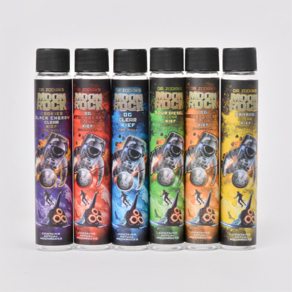

Moonrock Pre Rolled Empty Glass Tube Bottle Packaging Custom Labels Dankwoods Blunt Cork Tip Holographic Stickers Prerolling Tubes