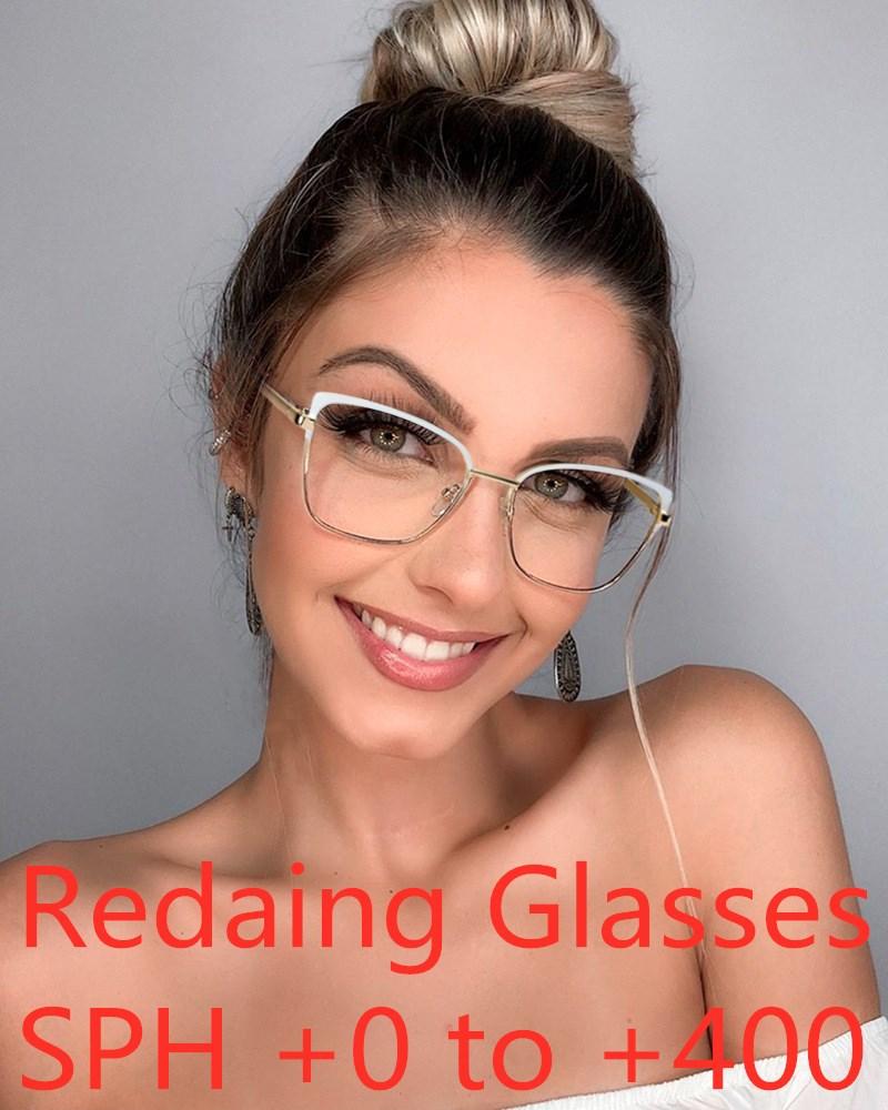 

Sunglasses Rose Gold Cet Eye Women Reading Glasses Computer Eyewear Quality Alloy Optical Frames Lady Anti Blue Light Eyeglass Myopia Glass