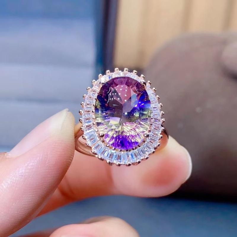 

100% Natural And Real Ametrine Ring 925 Sterling Silver Fashion For Anniversary Cluster Rings