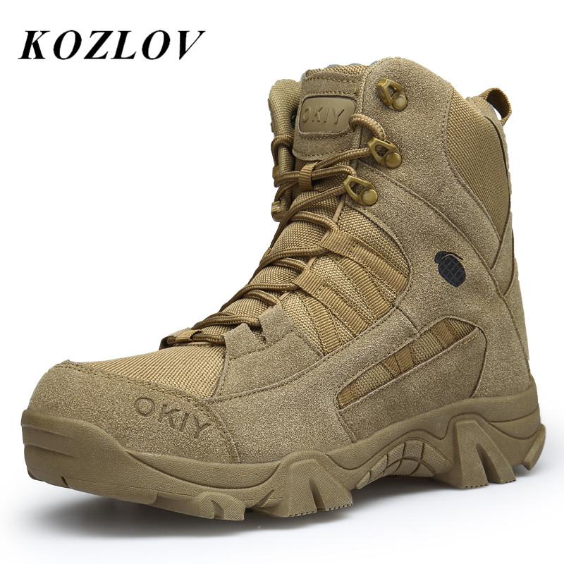 

Boots Military Ankle Men Casual Shoes Lace-Up Genuine Leather Waterproof Work Tooling Mens Tactical Army Botas Hombre Bot, Brown boots men