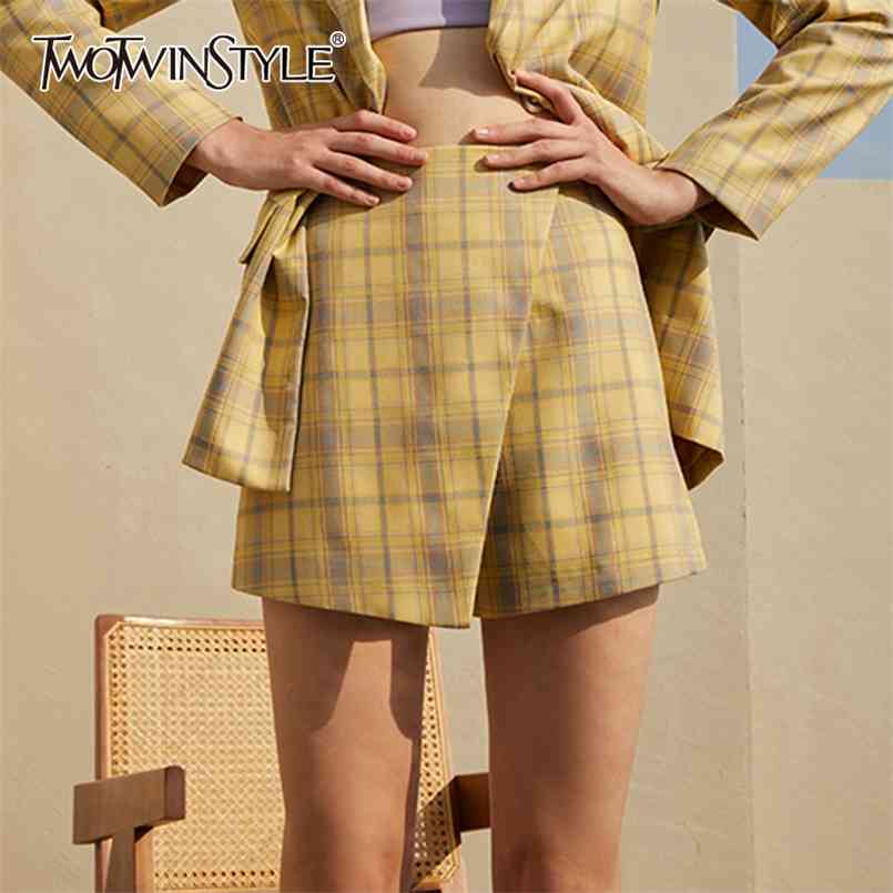 

Plaid Mini Skirt For Women High Waist Elegant Vintage Hit Color Skirts Female Fashion Clothing Summer 210521, Yellow