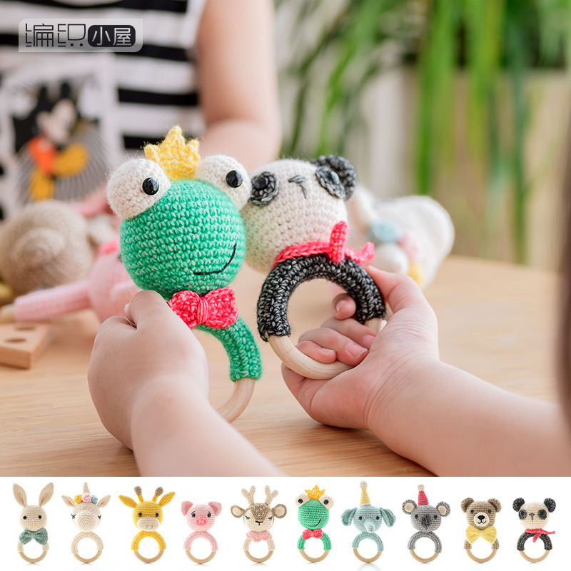 

5PC Baby Rattle Toys Cartton Animal Crochet Wooden Rings Rattle DIY Crafts Teething Rattle Amigurumi For Baby Cot Hanging Toy LJ201113, New bunny