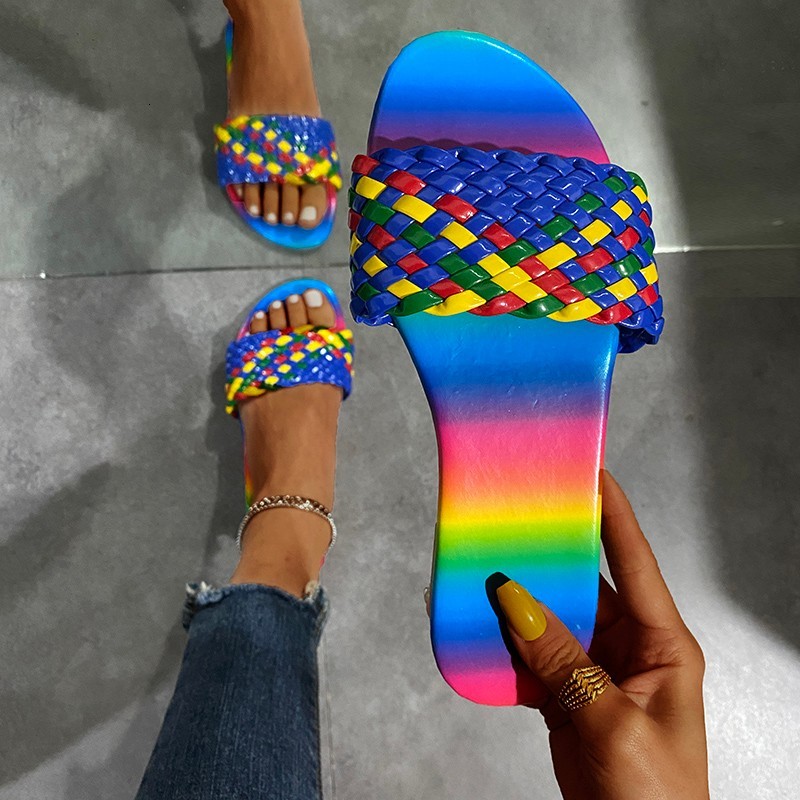 

Sandals 2021 Fashion Woman Slippers Summer Flats Heel Shoes Flat For Women Colorful Basic Plus Size 41 42 43 KD4E, Black