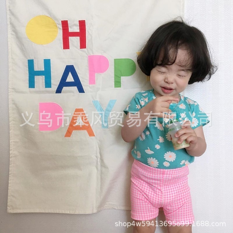 

ins korean style children's party background po decoration hanging cloth oh happy day pure cotton canvas pendant