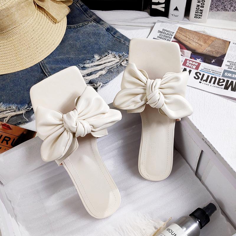 

Slippers 2021 Neue Sommer Karree Frauen Flache Hausschuhe Outdoor Strand Bogen Mode Groe Rot Schwarz Wei Mdchen Sandalen, Black