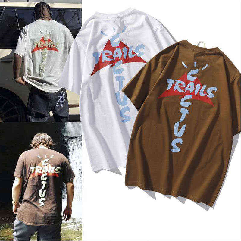 

2021Travis Scott Cactus Trails T-shirt for Men Women 1:1 High-quality Letter Printing Loose Oversized Casual Short Sleeves G1207