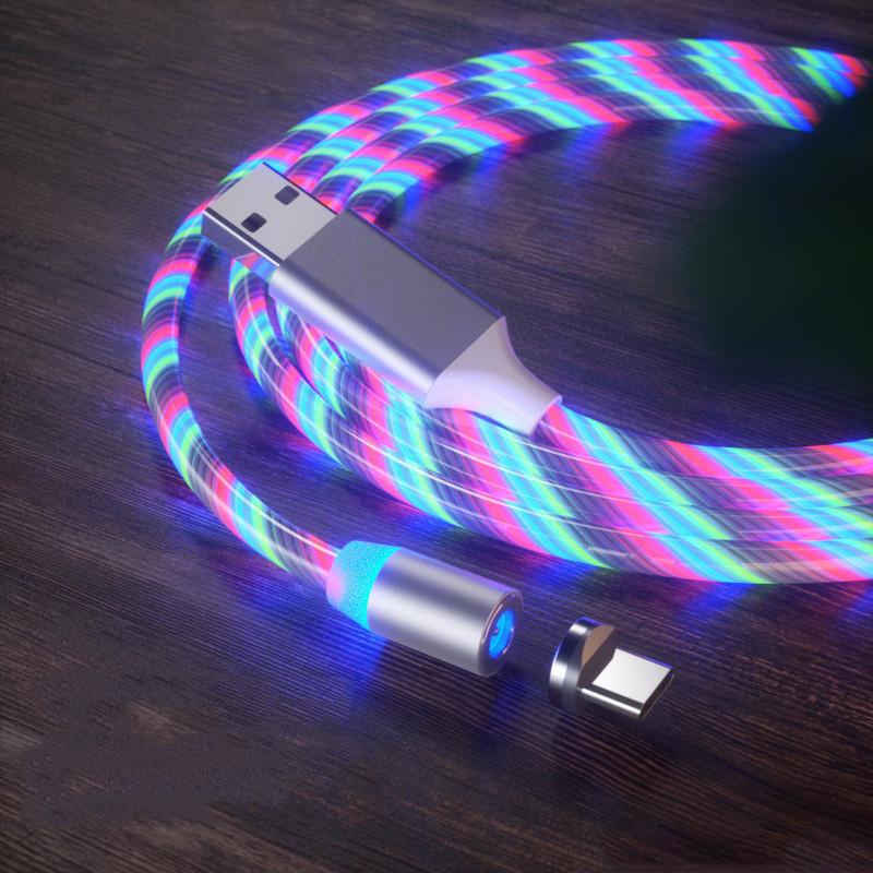 

Magnetic cables 3 in 1 Charger LED Flowing Light Type C Cable Charging Line 2A Micro USB Chargers Cord, Opp bag single purchase not shipped