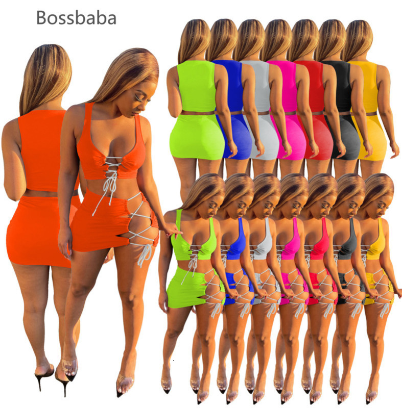 

Two Piece Dress Women 2 Piece Dress Set Spring Summer Sexy Beach Clothing Sleeveless Skirt Sexy Night Club Wear Crop Top Mini Skirt Suit 835, Rose red