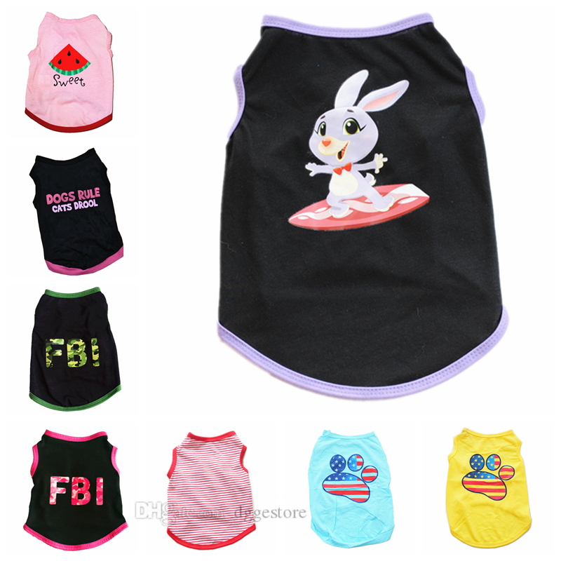 

9 Color Fashion Stripe Dog Apparel Sublimation Printed Footprints Puppy Shirt Cotton Vest Pet T-Shirt Diamonds Dogs Clothes Sweatshirt for small doggy Girl Pink S A57, Remark color a1-a9