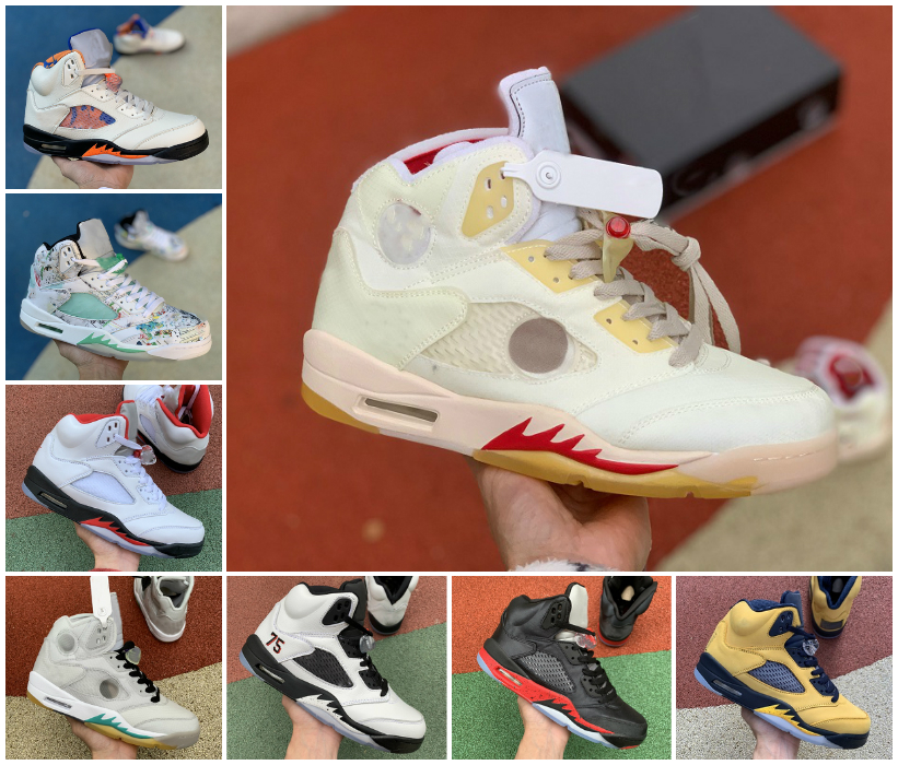 

Top Quality Mens OG 5 Top 3 Fire Red Michigan Basketball Shoes White Cement Alternate Black Grape 5s Oregon Ducks Island Green International Flight Sneakers, A-j016