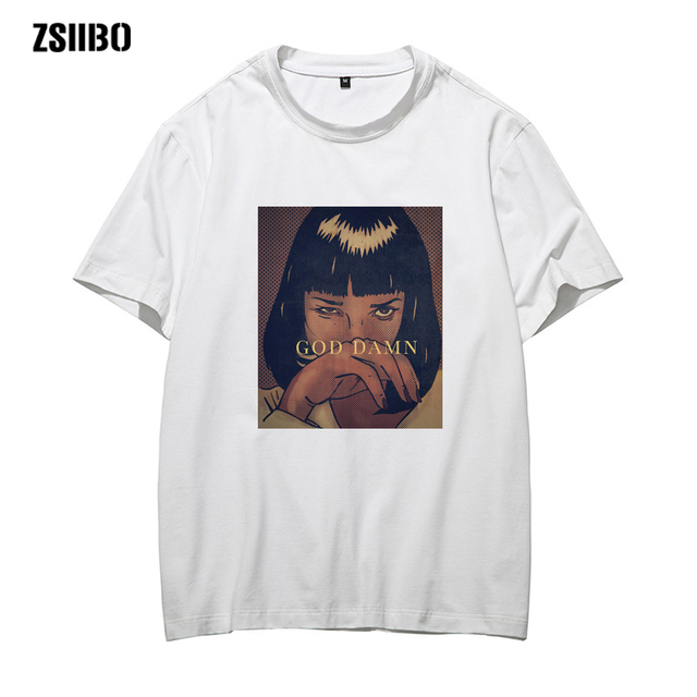 

Men Pulp Fiction Mia Wallace T Shirt Unisex Skateboard Christmas Tshirt Female Quentin Tarantino Clothes Streewear hip hop, White